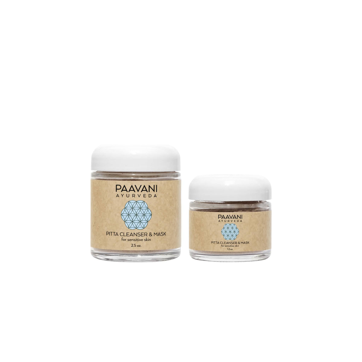 Paavani Ayurveda Pitta Cleanser and Mask with Ayurvedic cleansing grains for sensitive, inflamed skin, in a simple jar.