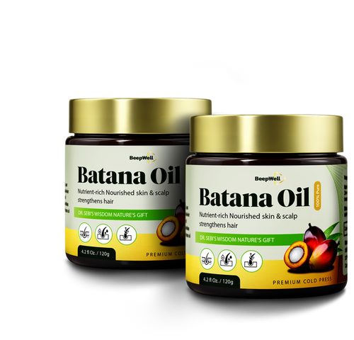 Two jars of BeepWell Cold-Pressed Batana Oil, 100% natural, raw, and unrefined in a pack of two.