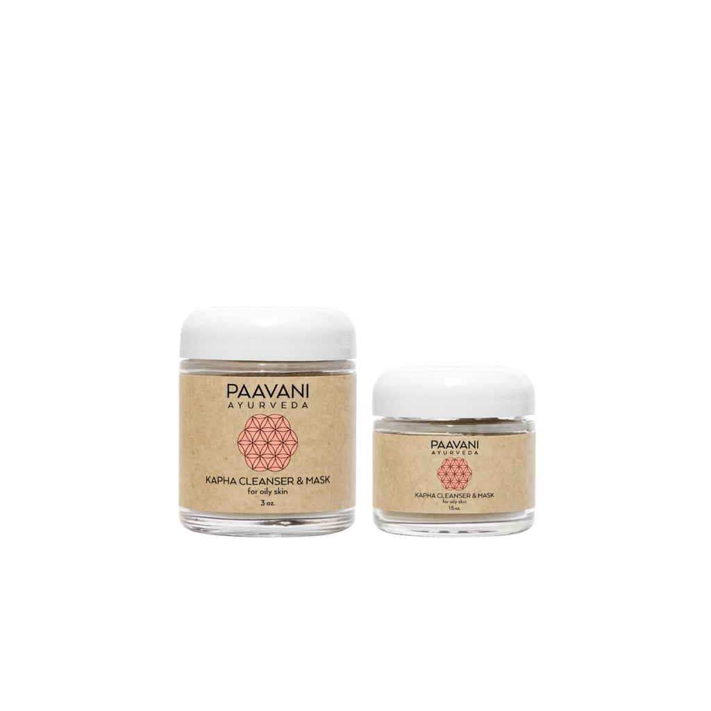Paavani Ayurveda Kapha Cleanser and Mask with Ayurvedic grains for oily, congested skin in a simple jar.