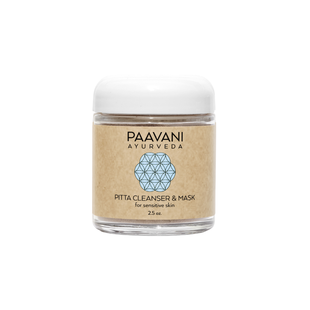 Paavani Ayurveda Pitta Cleanser and Mask with Ayurvedic grains for sensitive, inflamed skin, in a simple, natural skincare jar