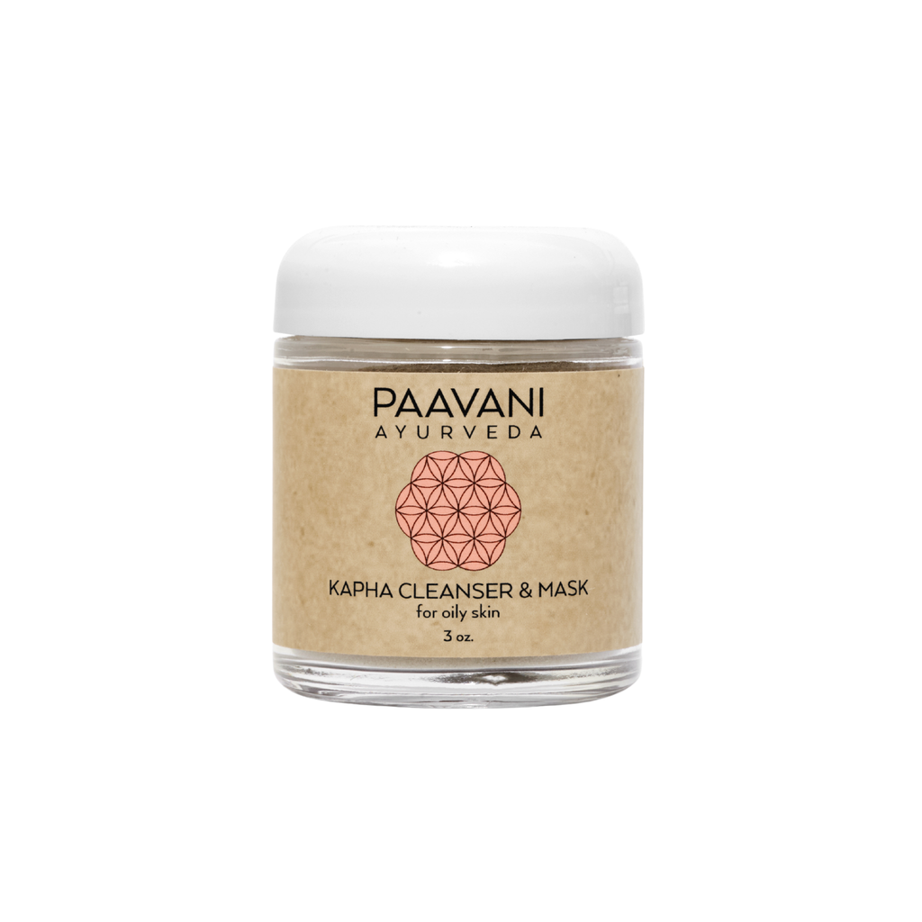 Paavani Ayurveda Kapha Cleanser and Mask with Ayurvedic cleansing grains for oily, congested skin in simple, natural packaging