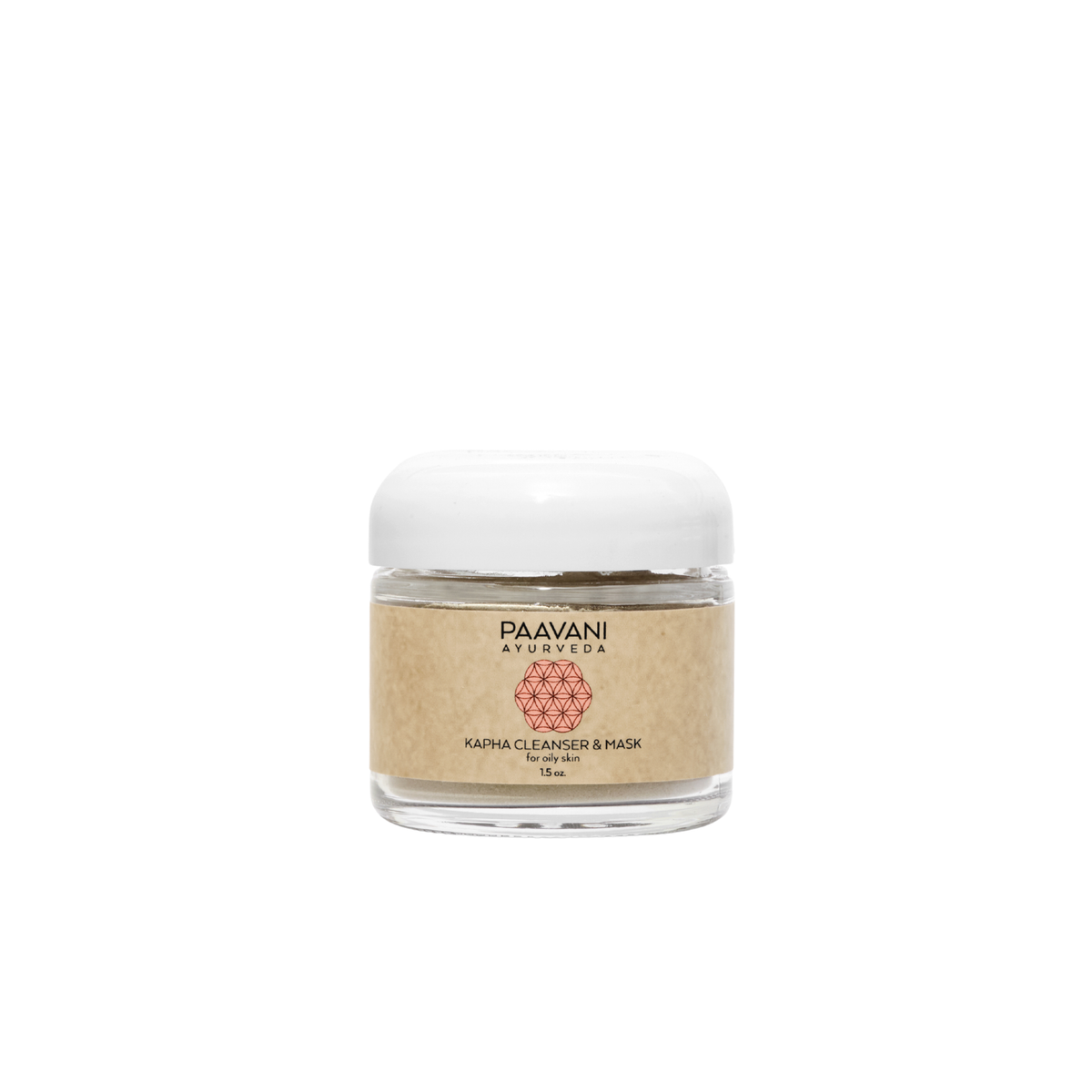 Paavani Ayurveda Kapha Cleanser and Mask with Ayurvedic grains for oily, congested skin, featuring a simple natural skincare product.
