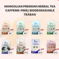 Amu Mongolian Wellness Tea Big Box with 20 sugar cane teabags, featuring traditional herbal tea blends in colorful packaging.