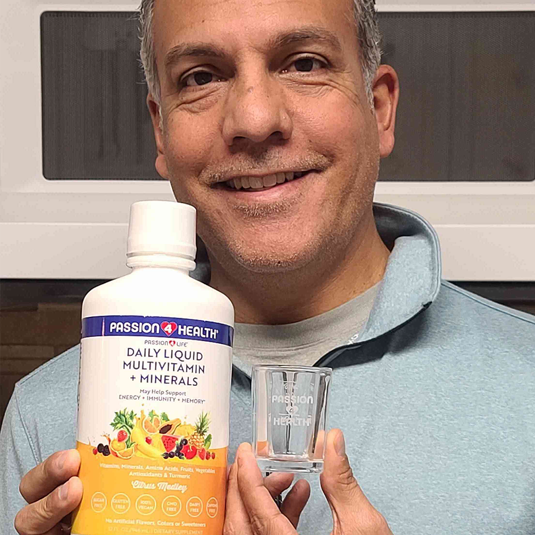 Passion 4 Health Daily Liquid Multivitamin + Minerals pack showing bottles of multivitamin liquid supplement on a white background