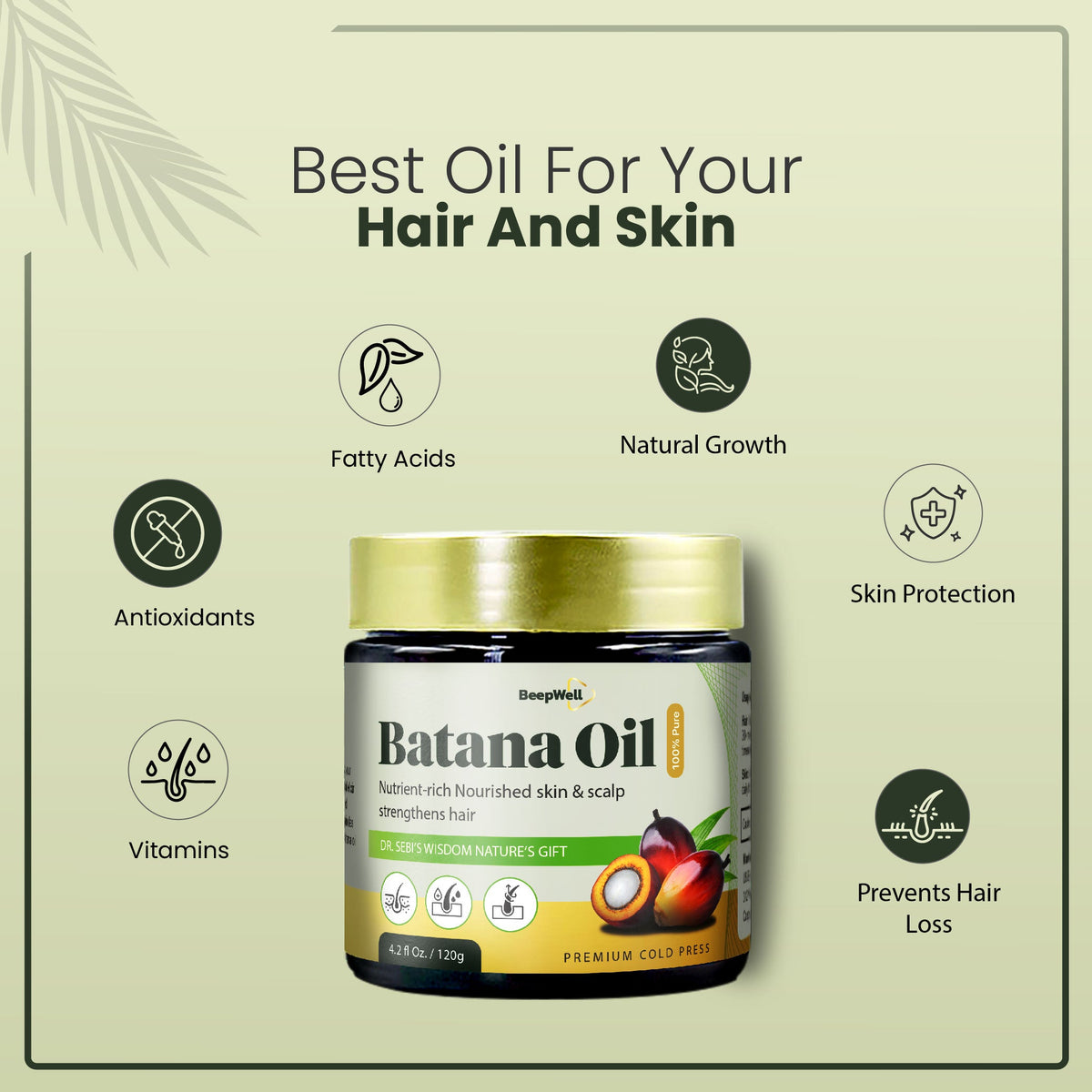 Two bottles of BeepWell cold-pressed batana oil, raw and unrefined, shown in a pack of two, ideal for natural hair and skin care.