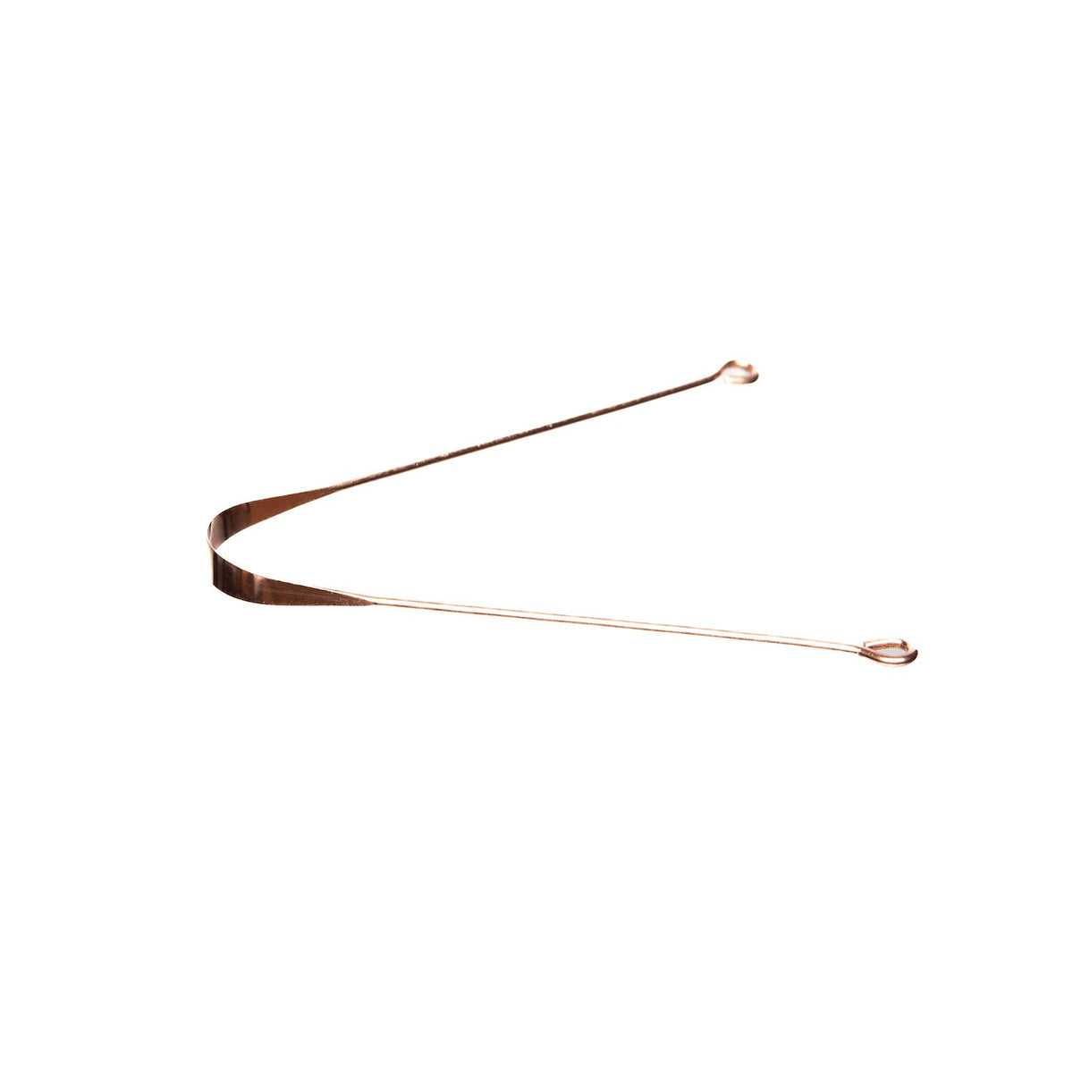 Copper tongue cleaner from Paavani Ayurveda Skincare, showing a simple, handcrafted Ayurvedic tongue scraper for fresh breath.