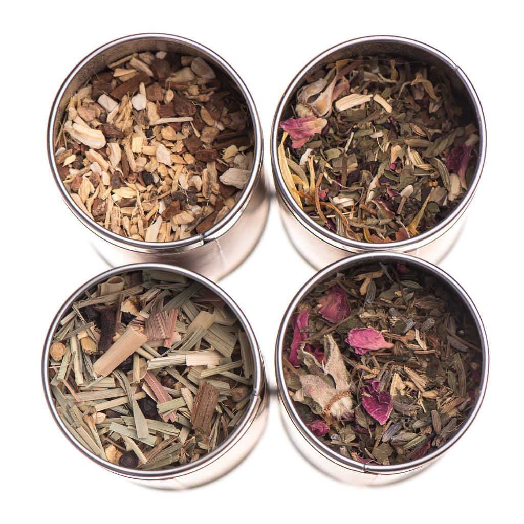 Herbal tea stack from Paavani Ayurveda featuring assorted Ayurvedic teas in a simple, elegant presentation.