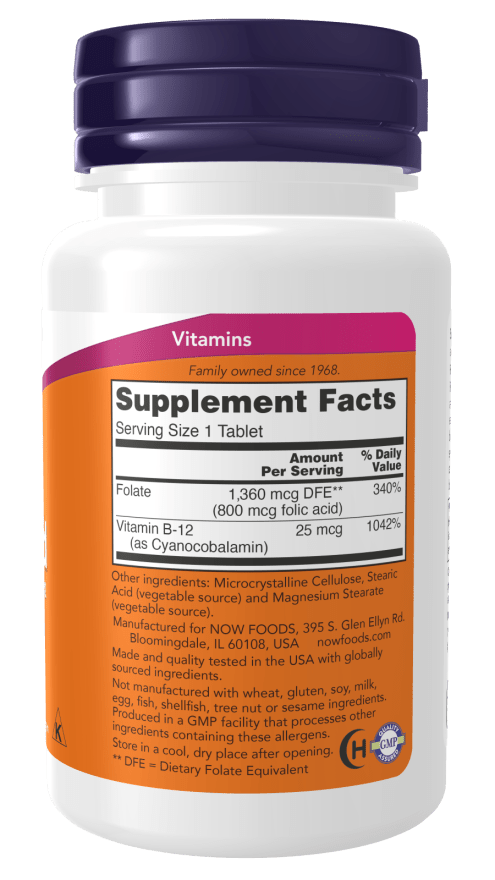 Country Life Natural Foods folic acid 800 mcg with vitamin B-12 tablets, dietary supplement for healthy cell function