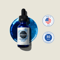Meraki Blu USP Grade Methylene Blue 150mg in a clear bottle, with the label showing product details and branding.
