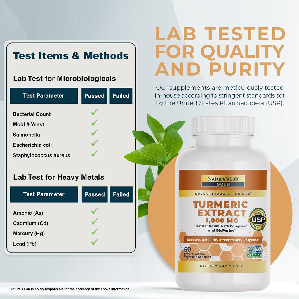 Nature's Lab Gold Turmeric Extract capsules with curcumin and BioPerine, herbal supplement for joint and overall health.