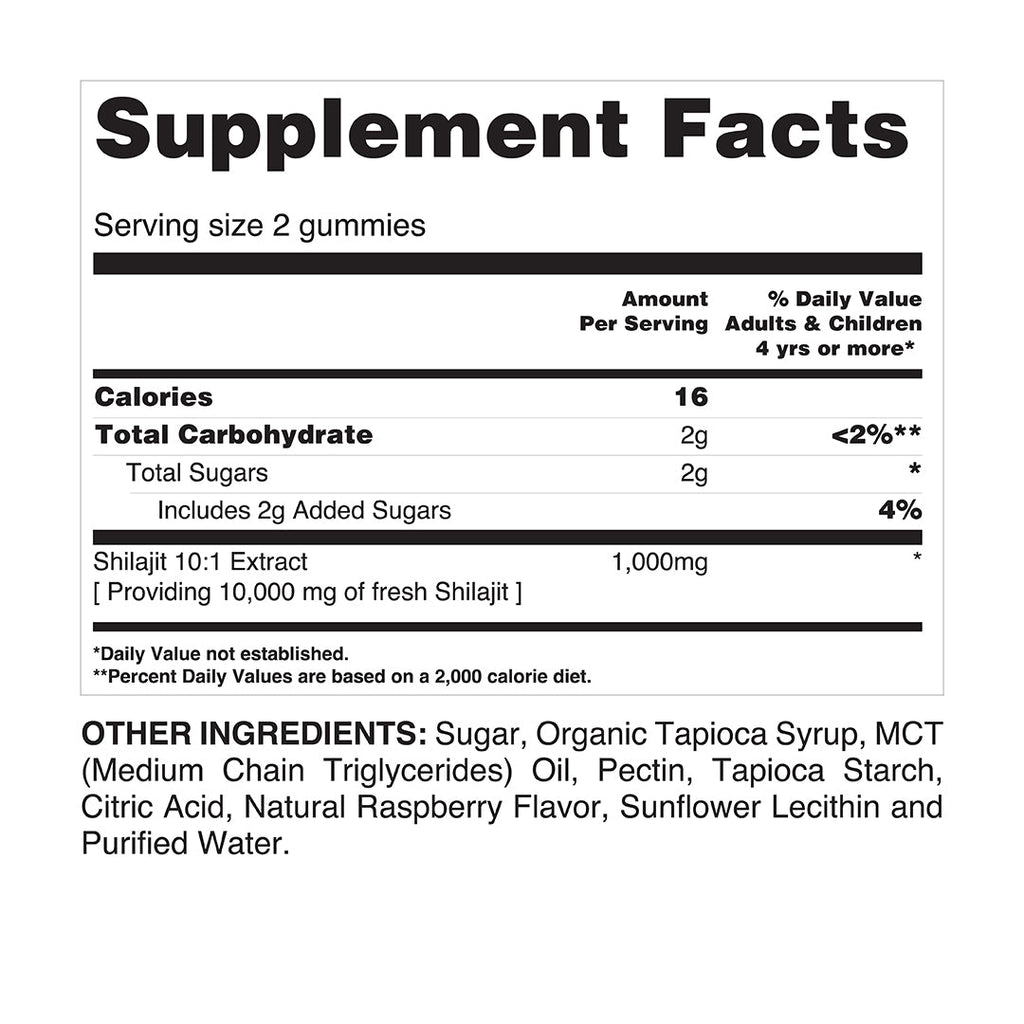 Tapioca Shilajit Gummies by Your Label, close-up of chewy black and brown gummies on a white background.